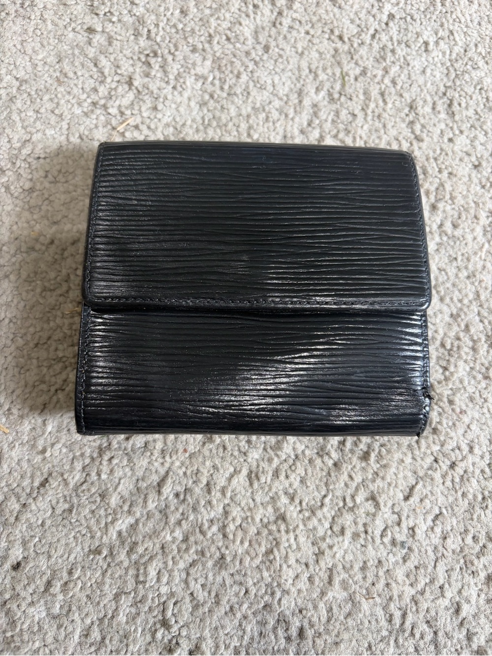 Authentic Louis Vuitton Epi Trifold Compact Wallet in Black & Purple w/Snap